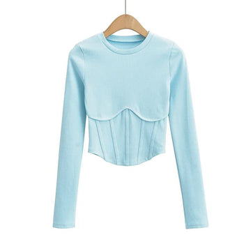 Corset Style Ribbed Long Sleeve Top - SunsetFashionLA